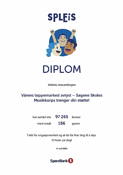 Hurra for alle som har støttet Sagene skoles musikkorps når loppemarkedet ble avlyst!